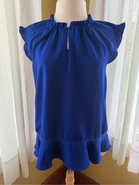 Flutter Cap Sleeve Ruffle Hem Top in Royal Blue